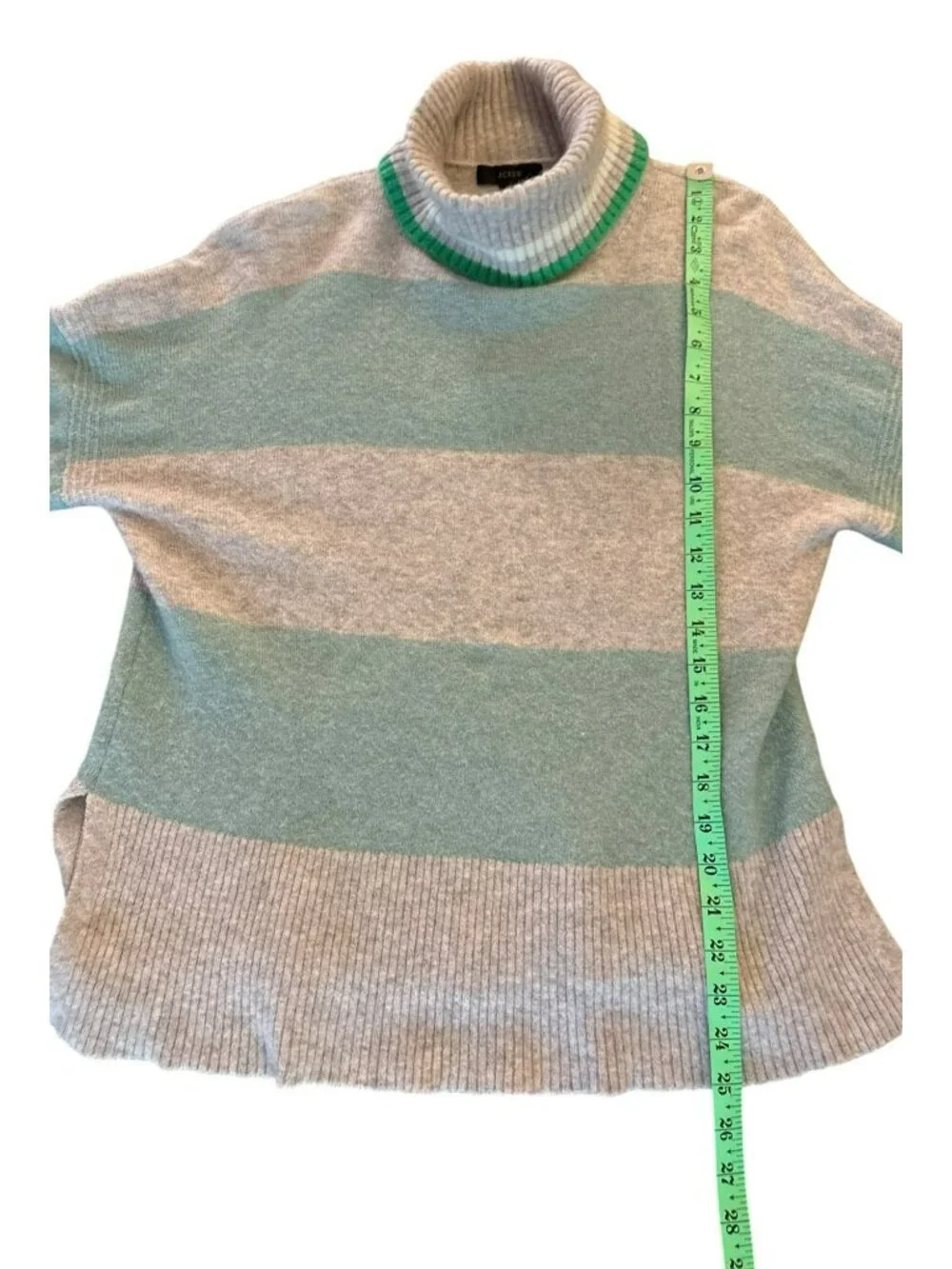 J. Crew Merino Wool Blend Striped Heather Silver Mint Turtleneck Sweater Small